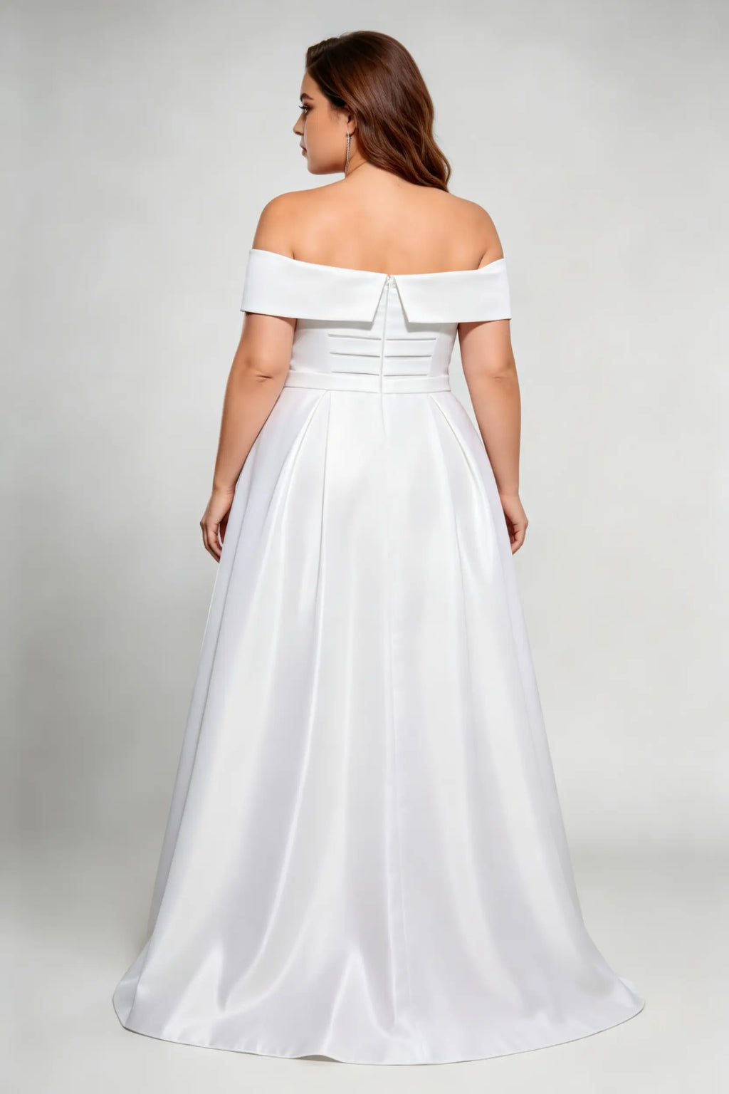 Plus Size Off-The-Shoulder Satin Wedding Dress - Elegant A-Line Bridal Gown