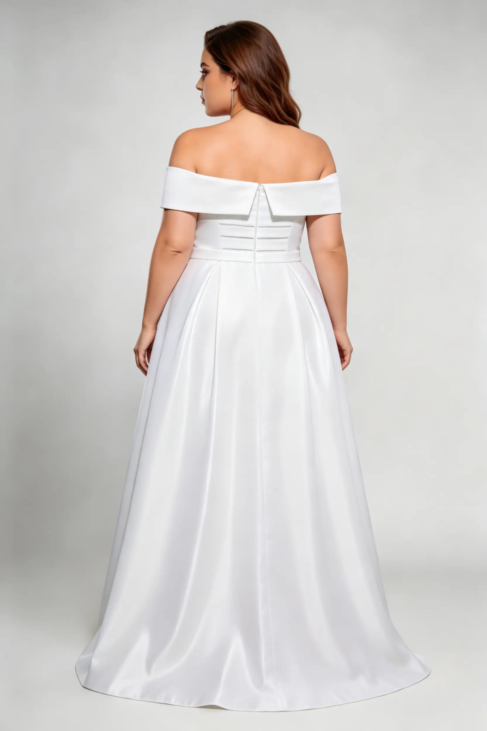 Plus Size Off-The-Shoulder Satin Wedding Dress - Elegant A-Line Bridal Gown