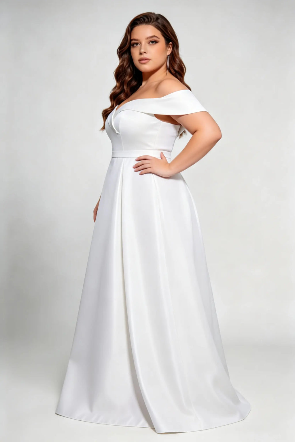 Plus Size Off-The-Shoulder Satin Wedding Dress - Elegant A-Line Bridal Gown