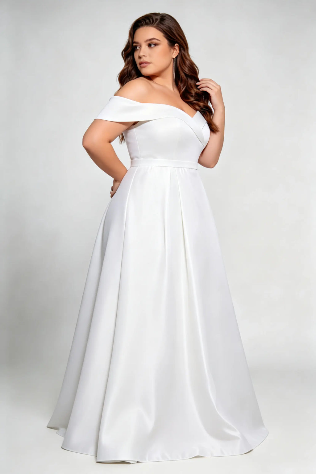 Plus Size Off-The-Shoulder Satin Wedding Dress - Elegant A-Line Bridal Gown