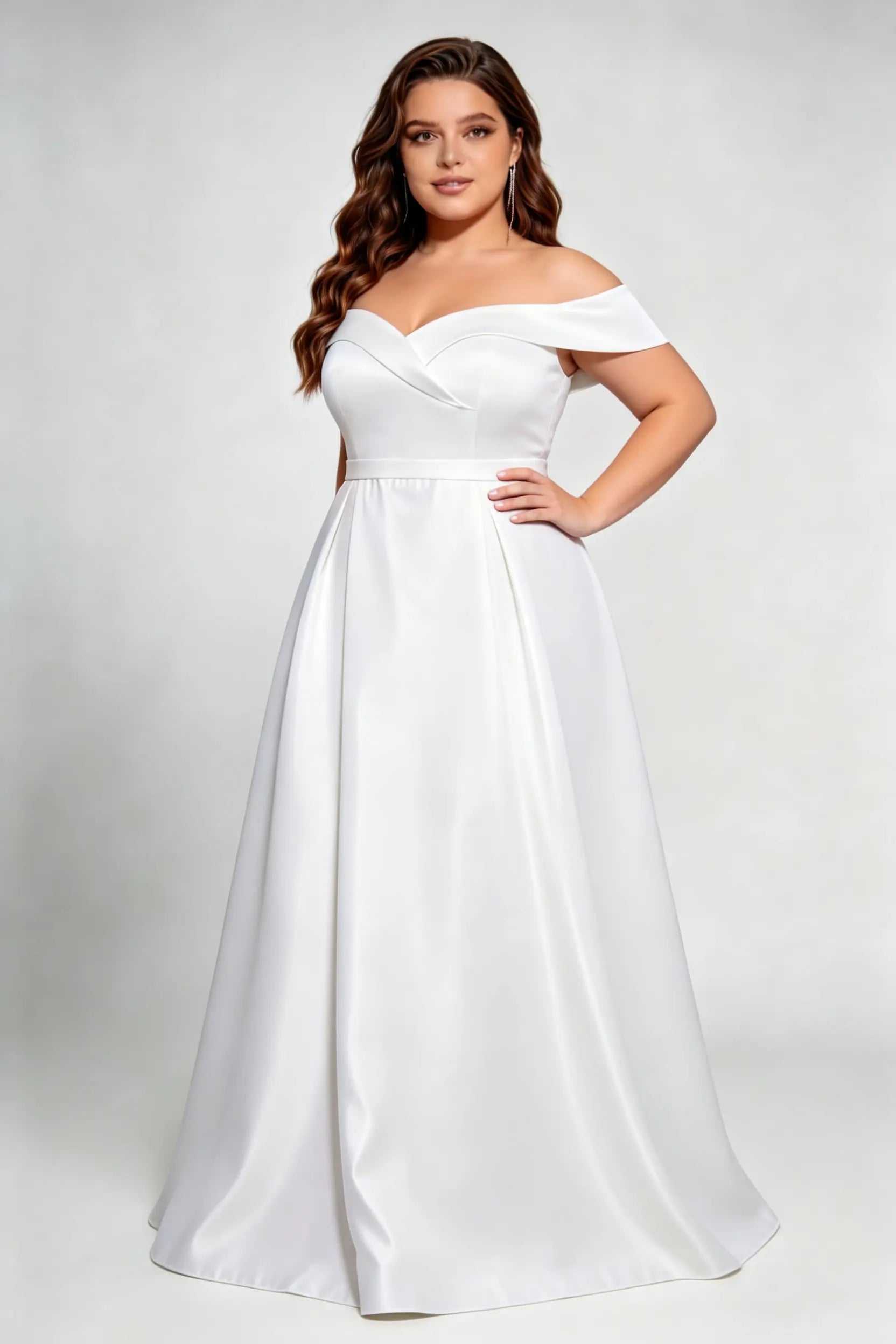 Plus Size Off-The-Shoulder Satin Wedding Dress - Elegant A-Line Bridal Gown