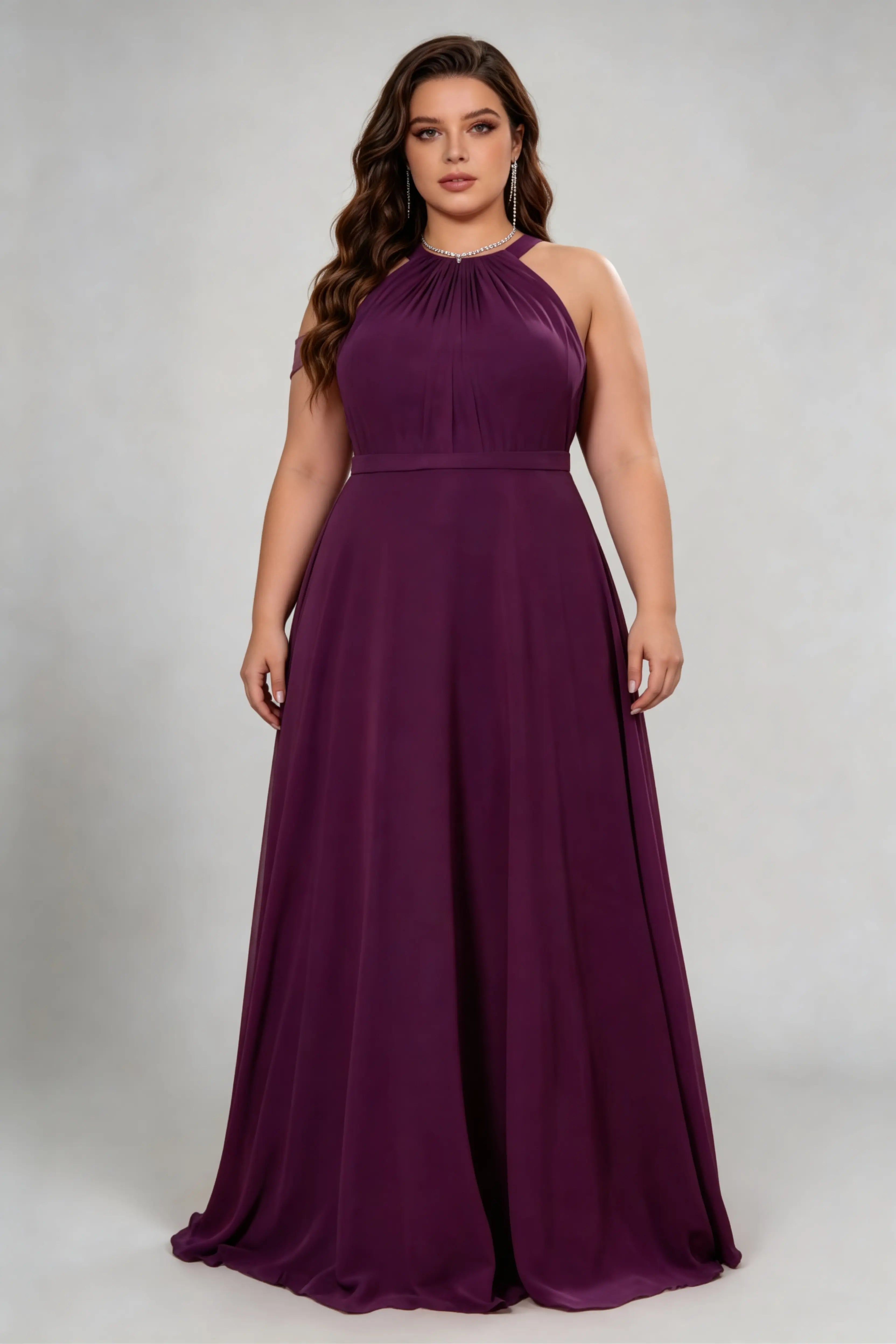Phoehua Plus Size Deep Plum Halter Gown