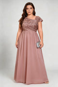 Plus Size Asymmetric Neck Sequin Bodice Chiffon A Line Maxi Bridesmaid Formal Evening Dress