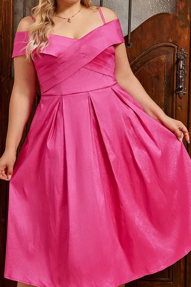 Plus Size Off-Shoulder Cross-Waist A-Line Midi Dress