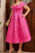 Plus Size Off-Shoulder Cross-Waist A-Line Midi Dress