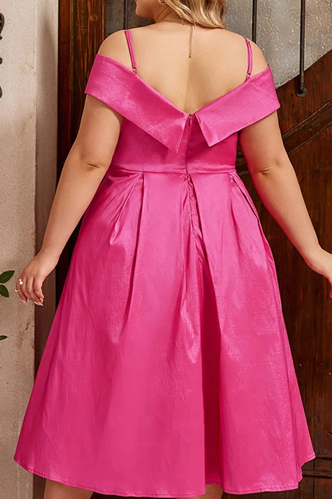 Plus Size Off-Shoulder Cross-Waist A-Line Midi Dress
