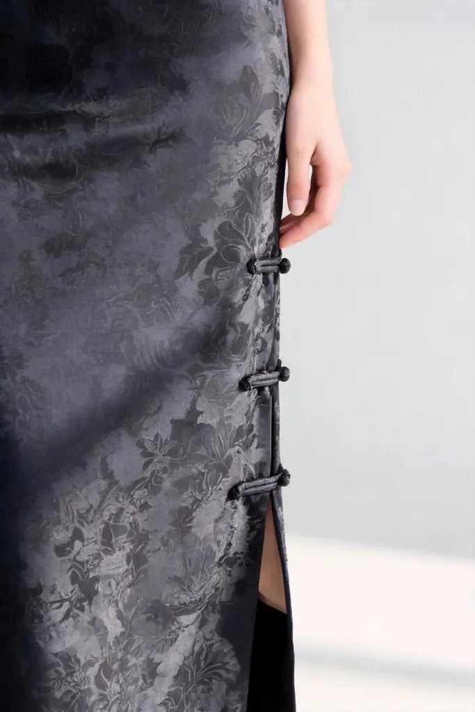 Woman wearing a Traditional Chinese Phoenix Embroidery Vest & Gradient Skirt Set - Elegant Oriental Fashion on a light gray background