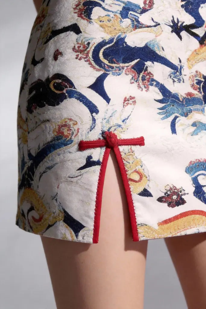 Chinese Dragon Print Short Qipao Dress - Traditional Cheongsam with Modern Twist