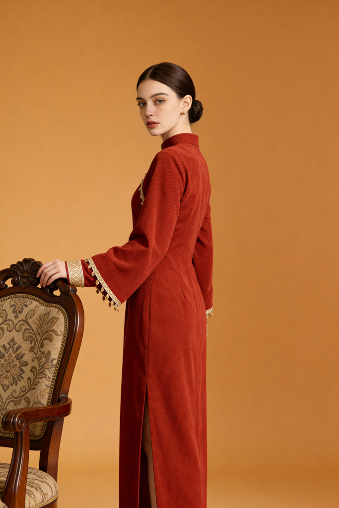 Winter Long Fleece-Lined Cheongsam Dress