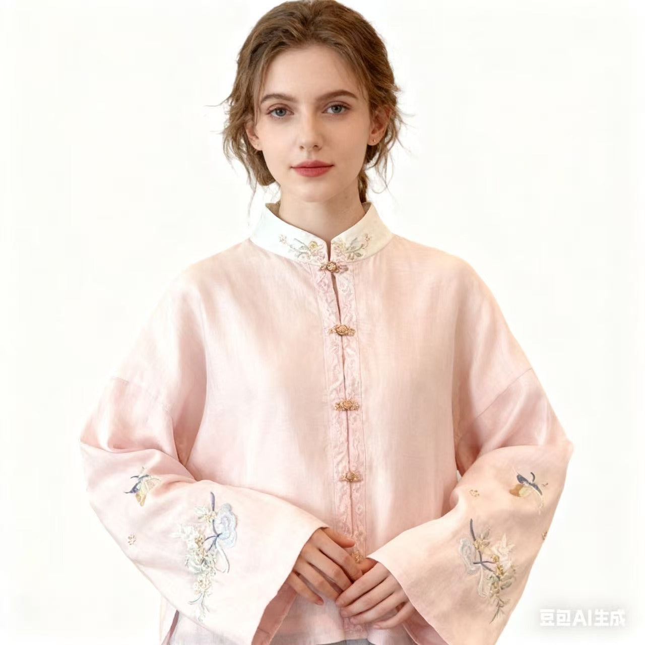 Autumn Embroidery Stand Collar Blouses