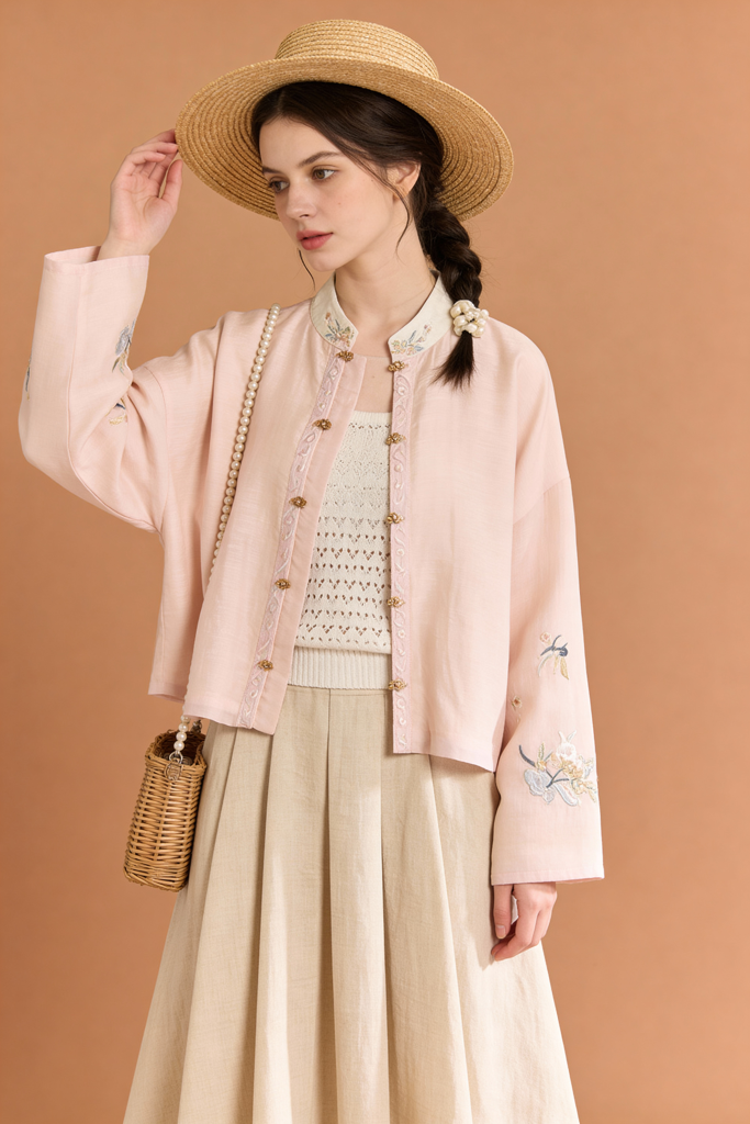 Autumn Embroidery Stand Collar Blouses