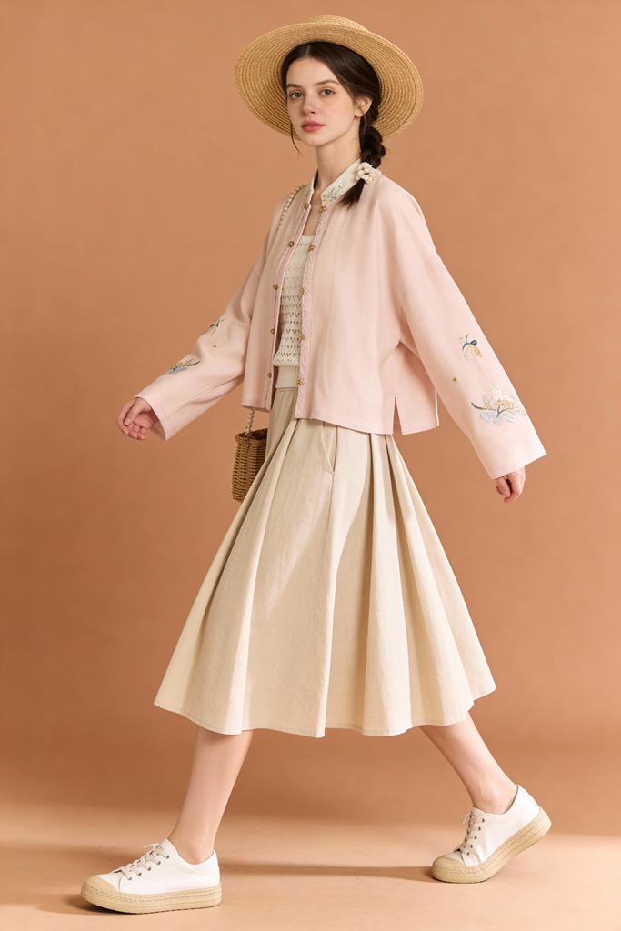 Autumn Embroidery Stand Collar Blouses