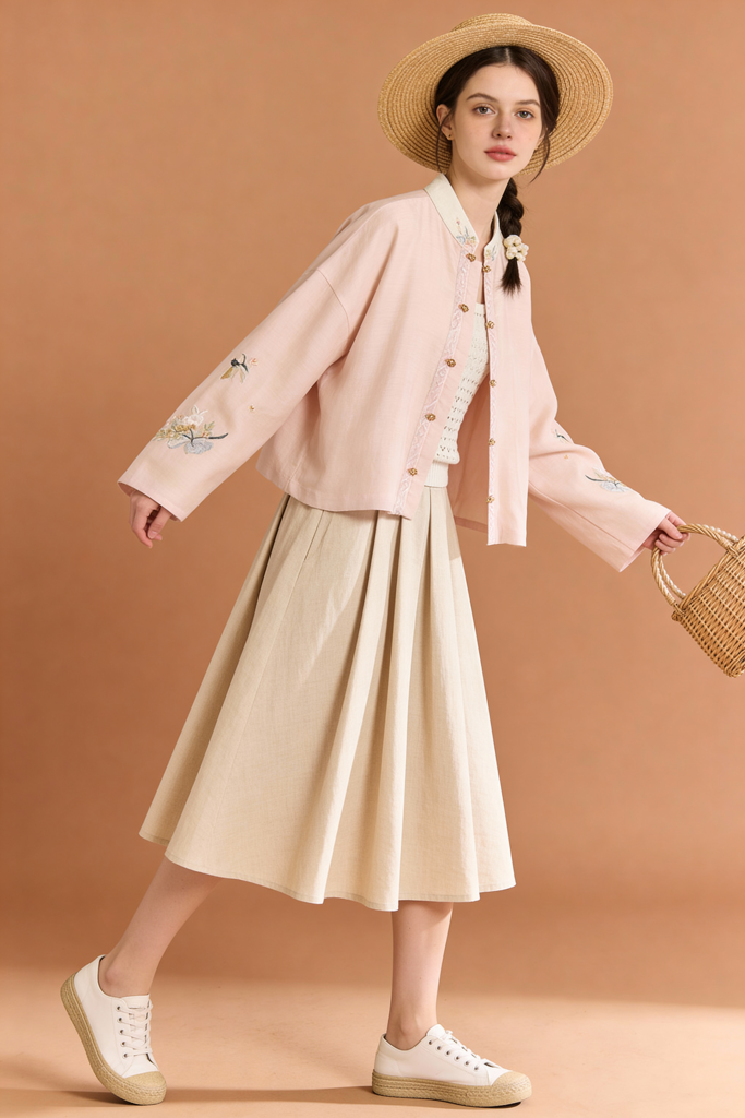 Autumn Embroidery Stand Collar Blouses