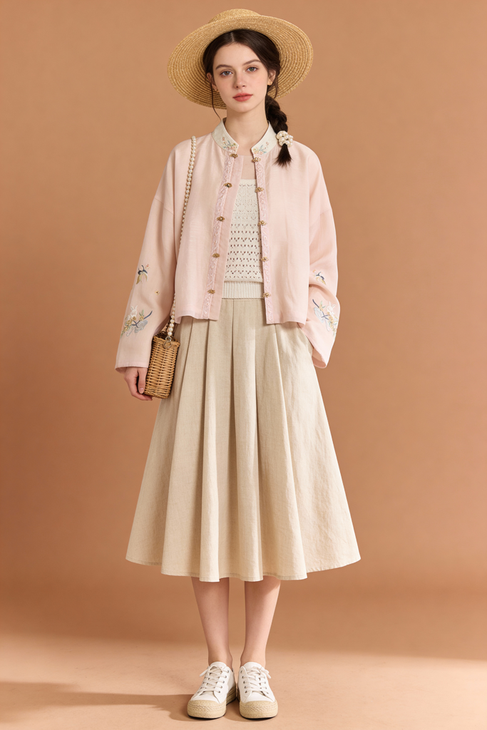 Autumn Embroidery Stand Collar Blouses