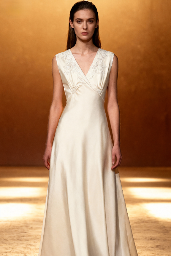 Woman wearing a white dress against a warm-toned background