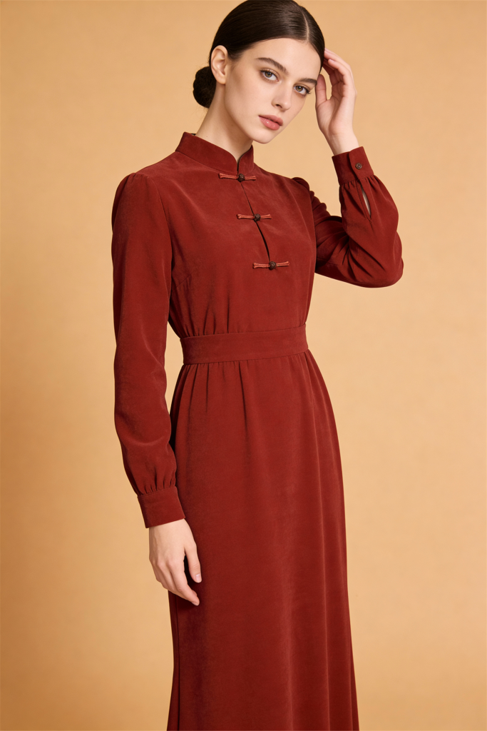 Winter Solid High Waist Midi Stand Collar Dresses