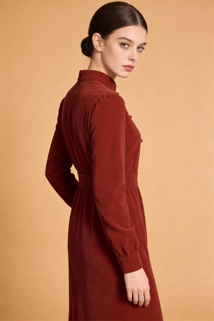 Winter Solid High Waist Midi Stand Collar Dresses