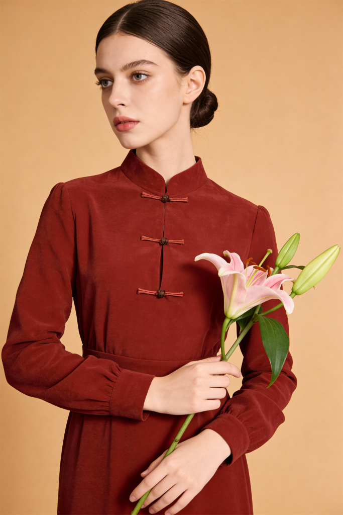 Winter Solid High Waist Midi Stand Collar Dresses