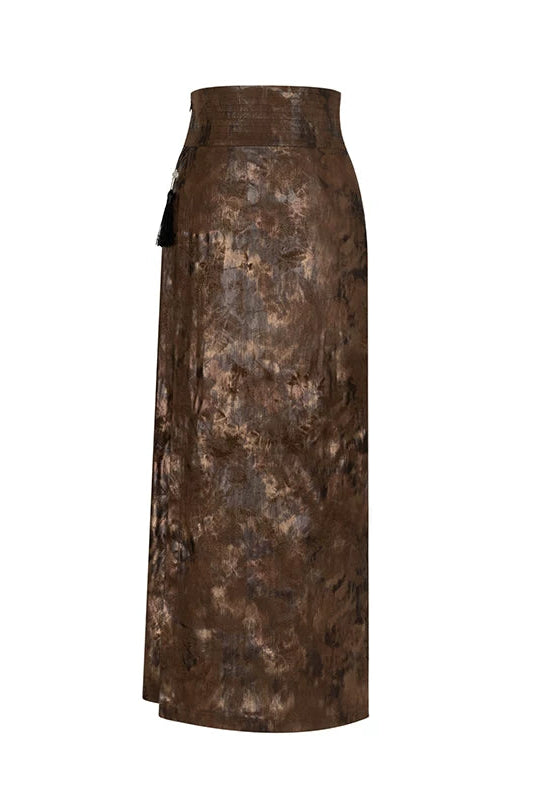 Brown patterned skirt on a white background