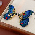 Vintage Blue Butterfly Embroidered Crystal Earrings