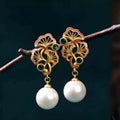 New Chinese Style Ginkgo Leaf Enamel Dangle Earrings
