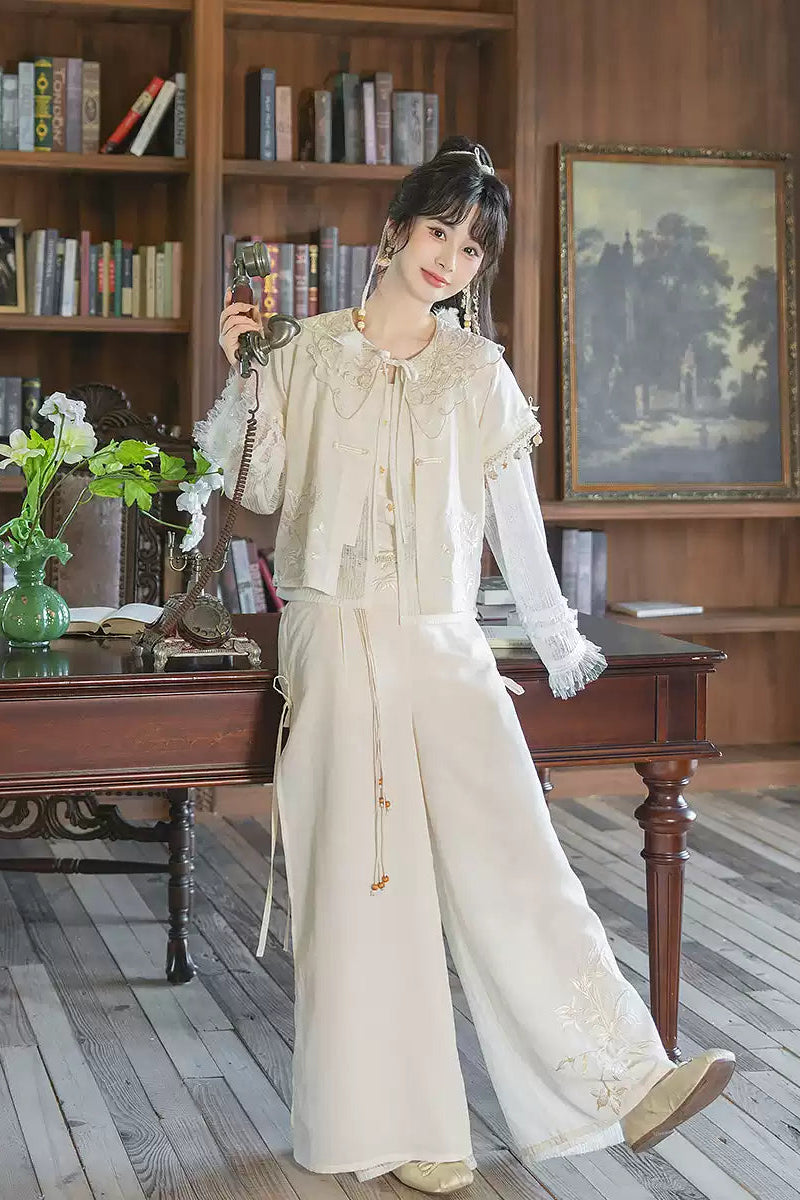 New Chinese Style Embroidered Four-piece Set Gentle Hanfu-inspired Outfit