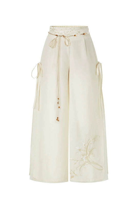 New Chinese Style Embroidered Wide Leg Pants Gentle Temperament High Waist Drape Long Pants