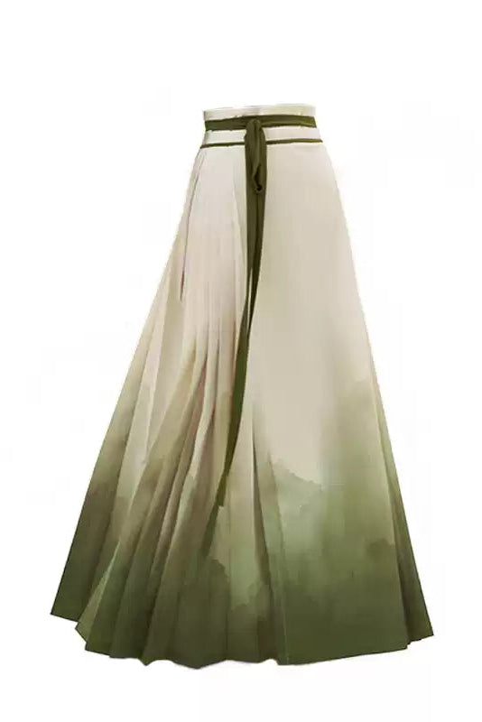 Green & White Argyle Knit Cardigan with Pleated Ombre Skirt Set - Women's Fashion