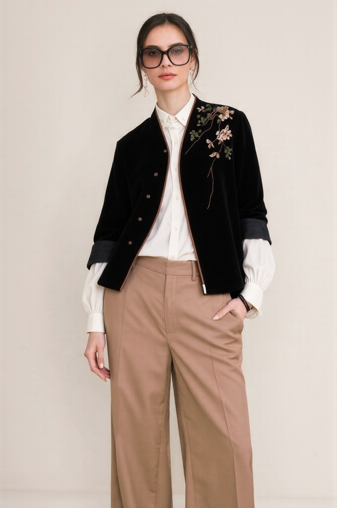 Autumn Plant Flower V Neck Coats